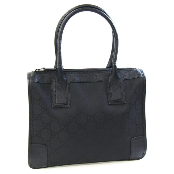 Gucci leather handbag black GG nylon - Picture 2 of 8